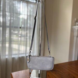 Joy Susan Mini Crossbody Wristlet Clutch Gray Faux Linen Bag